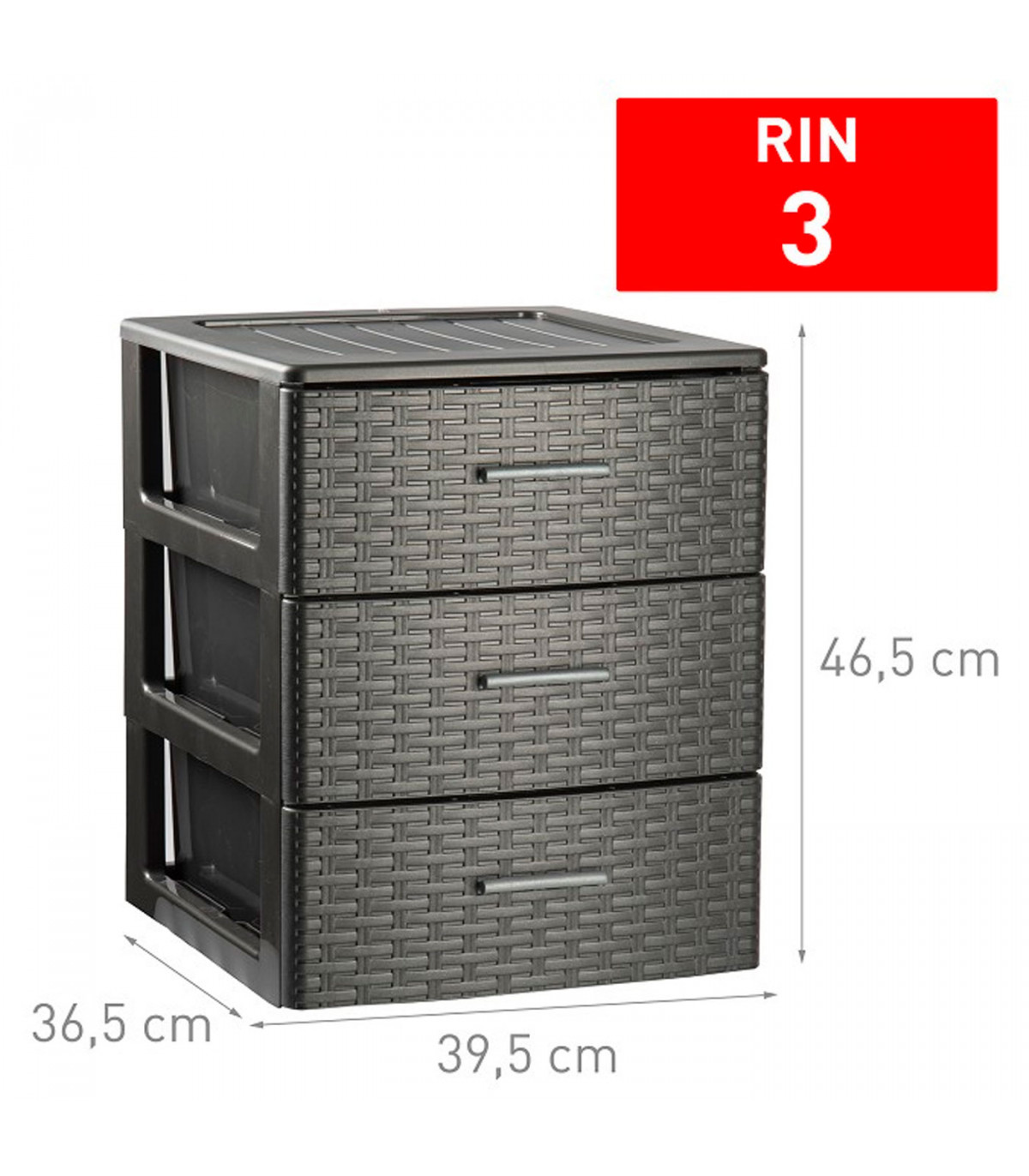 Plastic Forte Cajonera de ordenación Rin Rattan con 3 cajones