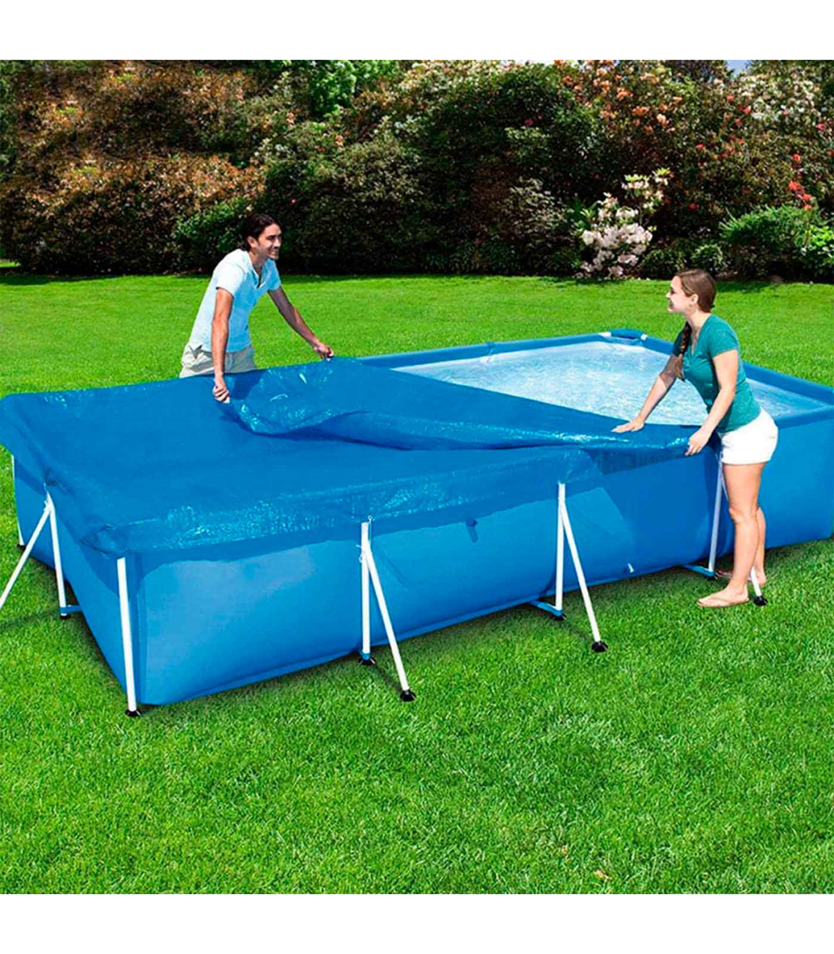 Tradineur - Lona cubre piscina rectangular de polietileno, cobertor para  piscina desmontable, cubierta de protección, funda (Azu