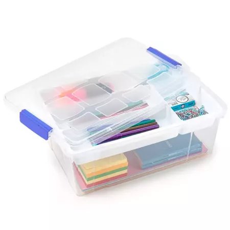 Tradineur - Caja de plástico transparente con tapa Nº 31, incluye bandeja, cajón de almacenaje, ordenación, almacenamiento, fabr