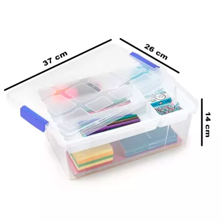 Tradineur - Caja de plástico transparente con tapa Nº 31, incluye bandeja, cajón de almacenaje, ordenación, almacenamiento, fabr