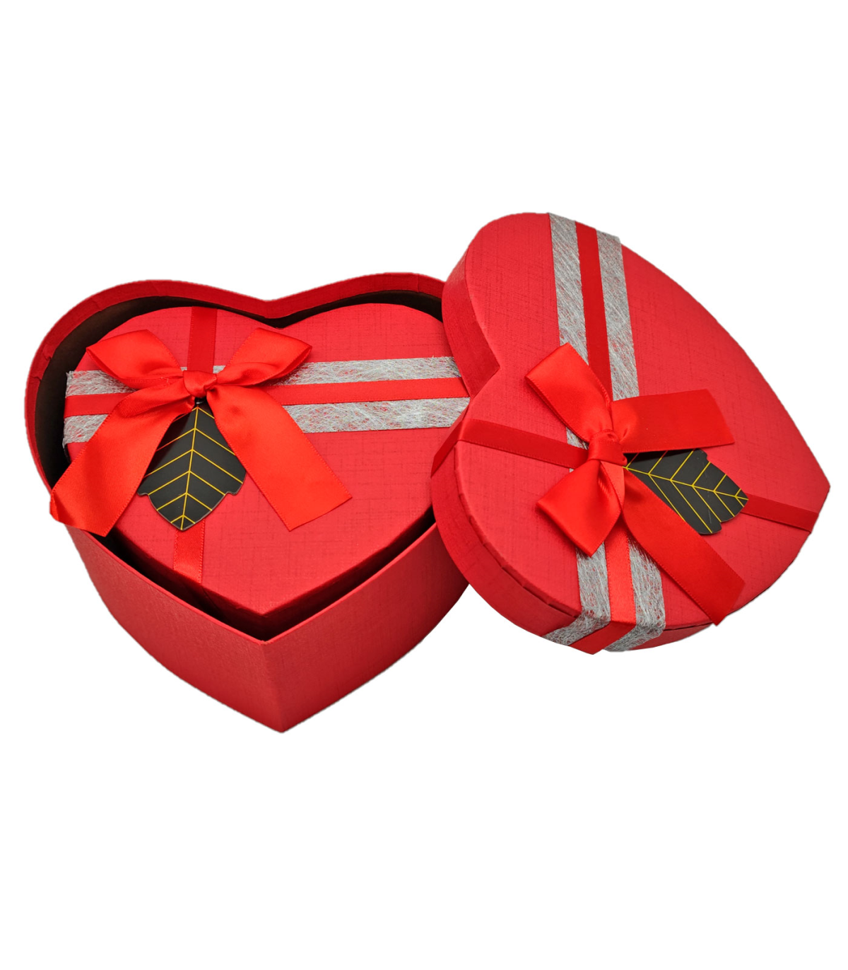 Set de 3 cajas corazón de regalo con lazo, 3 tamaños distintos