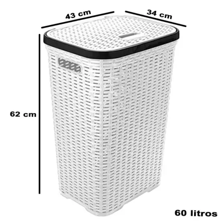 Tradineur - Cesto para ropa sucia con tapa y asas, pongotodo rattan de plástico, cubo para colada, imitación de mimbre, fabricad