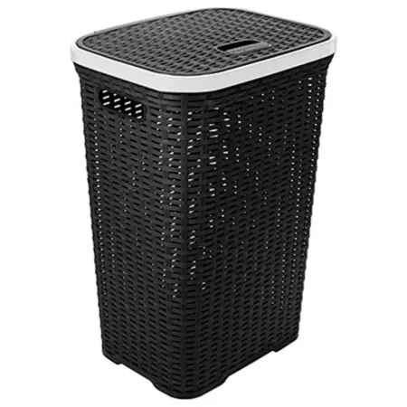 Tradineur - Cesto para ropa sucia, incluye tapa y asas, pongotodo rattan de plástico, cubo para colada, imitación de mimbre, fab