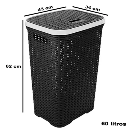 Tradineur - Cesto para ropa sucia, incluye tapa y asas, pongotodo rattan de plástico, cubo para colada, imitación de mimbre, fab