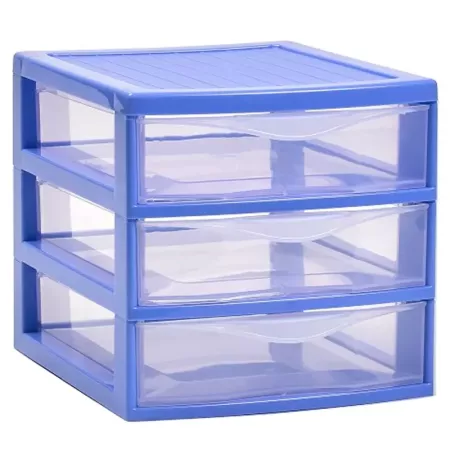 Tradineur - Cajonera guadiana de sobremesa, incluye 3 cajones transparentes, torre de almacenaje, armario, baño, oficina, fabric