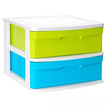 Tradineur - Cajonera de plástico Sena, 2 cajones multicolor, multiusos, ordenación, almacenaje, escuela, hogar, fabricada en Esp