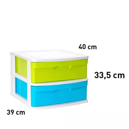 Tradineur - Cajonera de plástico Sena, 2 cajones multicolor, multiusos, ordenación, almacenaje, escuela, hogar, fabricada en Esp