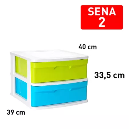 Tradineur - Cajonera de plástico Sena, 2 cajones multicolor, multiusos, ordenación, almacenaje, escuela, hogar, fabricada en Esp