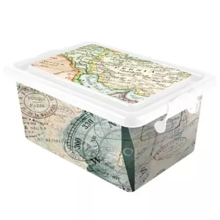 Tradineur - Caja de plástico con tapa y cierres laterales de clip, cajón de almacenaje multiusos, ordenación, objetos, hogar, fa