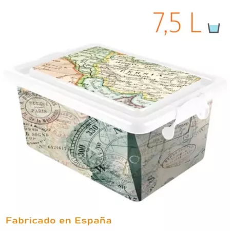 Tradineur - Caja de plástico con tapa y cierres laterales de clip, cajón de almacenaje multiusos, ordenación, objetos, hogar, fa