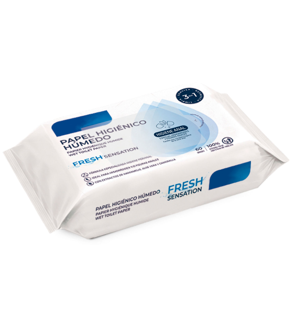 Tradineur - Papel higiénico húmedo desechable, fresh, biodegradable, apto  para inodoro, WC, higiene perianal, enriquecido con ha