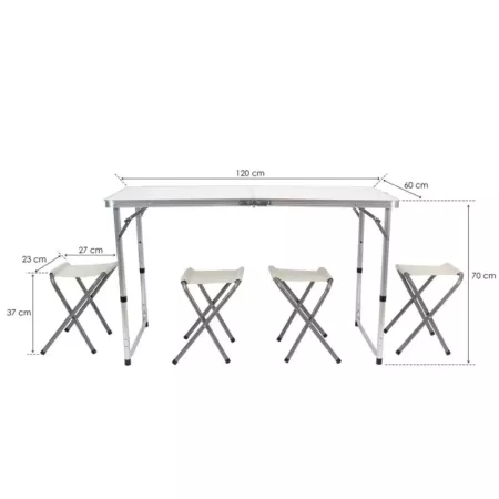 Mesa Plegable Aluminio con Taburetes Portátil 120x60x70 cm Mesa Plegable Aluminio con Taburetes Portátil 120x60x70 cm