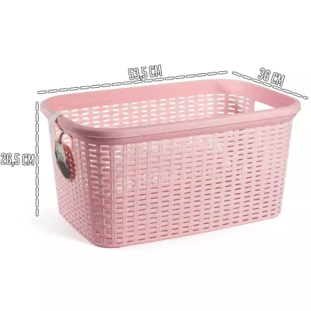Cesta para colada rosa 35L diseño mimbre con asas cómoda Cesta para colada rosa 35L diseño mimbre con asas cómoda