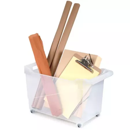 Tradineur - Carrito de plástico multiusos con asa y ruedas Nº2, cesta organizadora para productos de limpieza, oficina, baño, co