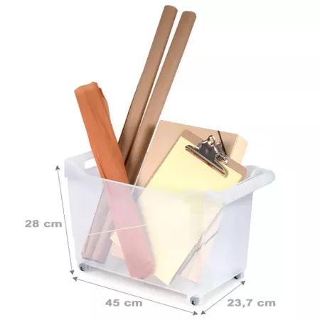 Tradineur - Carrito de plástico multiusos con asa y ruedas Nº2, cesta organizadora para productos de limpieza, oficina, baño, co