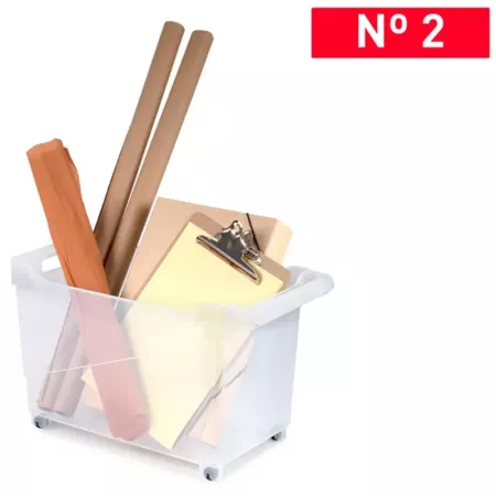 Tradineur - Carrito de plástico multiusos con asa y ruedas Nº2, cesta organizadora para productos de limpieza, oficina, baño, co