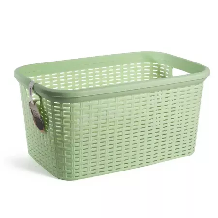 Tradineur - Cesta de plástico "Rattan" con asas, recipiente para la colada, diseño imitación de mimbre, lavandería, hogar, fabri