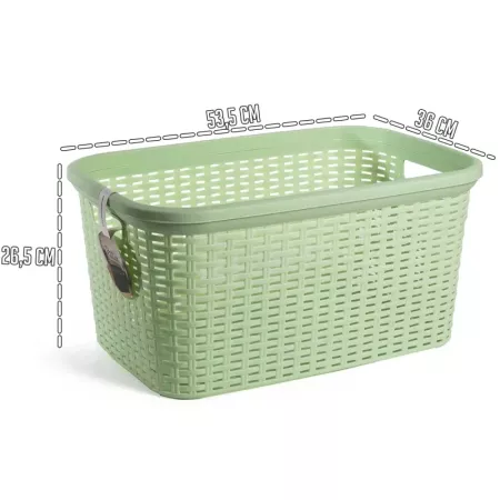 Tradineur - Cesta de plástico "Rattan" con asas, recipiente para la colada, diseño imitación de mimbre, lavandería, hogar, fabri