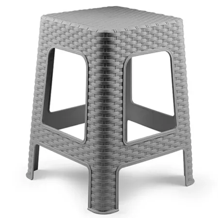Tradineur - Taburete de plástico Rattan, asiento de 26,5 x 26,5 cm, imitación de mimbre, banqueta multiusos, cocina, salón, fabr
