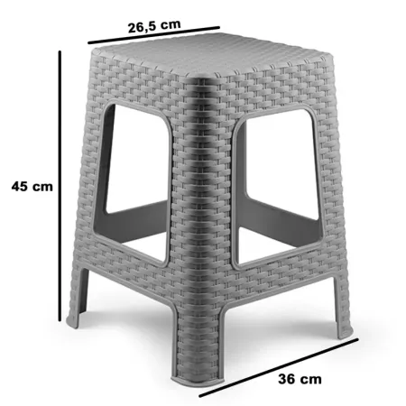 Tradineur - Taburete de plástico Rattan, asiento de 26,5 x 26,5 cm, imitación de mimbre, banqueta multiusos, cocina, salón, fabr