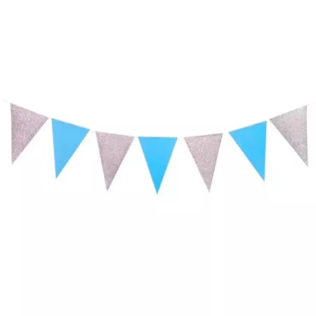 Guirnalda glitter azul y plata 12 banderines 2,5 m fiesta