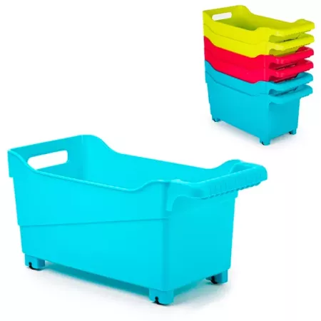 Tradineur - Carrito de plástico Multiusos con Ruedas Nº 4 - 18 x 18 x 38 cm - Cesta para Diversos usos con Ruedas para moverlo -