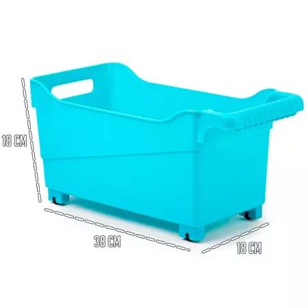 Tradineur - Carrito de plástico Multiusos con Ruedas Nº 4 - 18 x 18 x 38 cm - Cesta para Diversos usos con Ruedas para moverlo -