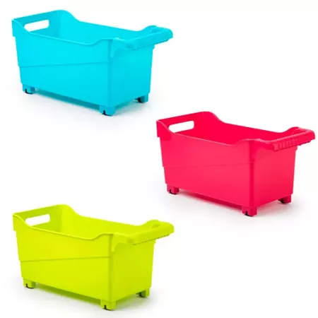 Tradineur - Carrito de plástico Multiusos con Ruedas Nº 4 - 18 x 18 x 38 cm - Cesta para Diversos usos con Ruedas para moverlo -