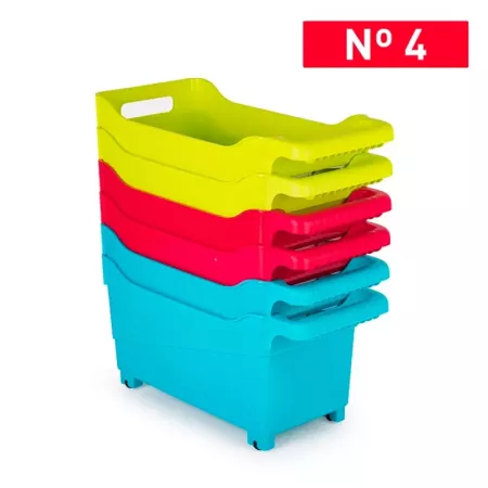 Tradineur - Carrito de plástico Multiusos con Ruedas Nº 4 - 18 x 18 x 38 cm - Cesta para Diversos usos con Ruedas para moverlo -