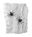 Tradineur - Telaraña con 2 arañas para Halloween, poliéster y plástico, tela de araña, decoración de interior, fiestas, celebraciones (Blanco - 300 g)