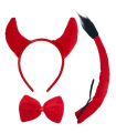 Tradineur - Set de demonio, diablesa, incluye diadema, pajarita y cola, complementos de disfraces, carnaval, Halloween, cosplay, fiestas (Rojo, talla única, adulto)