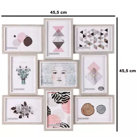 Tradineur - Multimarco de madera para 9 fotos, portafotos, marco múltiple de pared para fotografías de 14 x 9 cm, decoración del