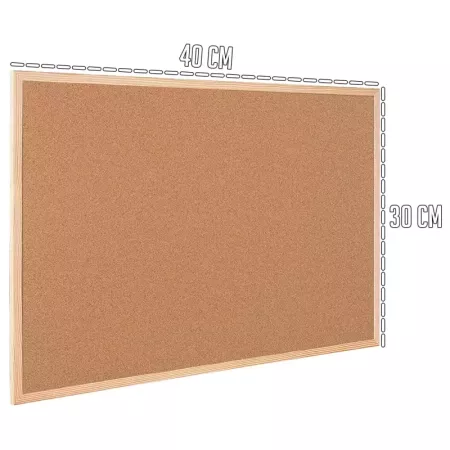 Tradineur - Tablero de corcho natural - Incluye chincheta y accesorios de fijación - Marco de madera resistente - 40 x 30 cm