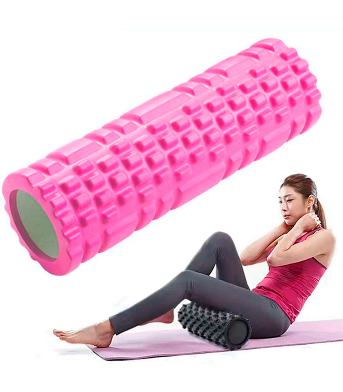 Tradineur - Rodillo de yoga, gomaespuma, cilindro de movilidad y masaje,  múltiples posturas, estiramientos, fitness, automasaje