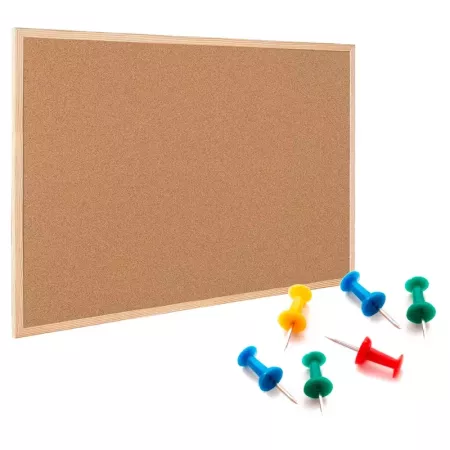 Tradineur - Tablero de corcho natural - Incluye chincheta y accesorios de fijación - Marco de madera resistente - 40 x 30 cm