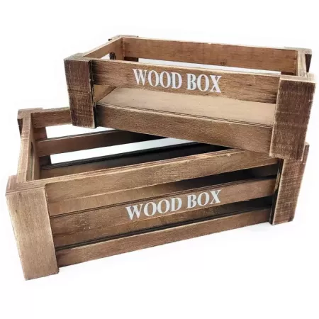 Set 2 Cajas Madera Asas Multiusos Organizador Marrón Set 2 Cajas Madera Asas Multiusos Organizador Marrón