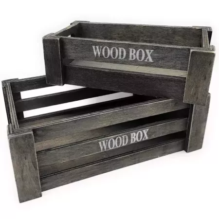 Tradineur - Set 2 cajas de madera con asas, wood box, almacenaje de objetos, herramientas, accesorios de pintura, multiusos, dec