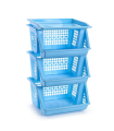 Tradineur - Verdulero apilable modelo PLFT color azul 3 cestas, 57 x 36 x 29 cm. Cestas portaobjetos apliables, estantes multiusos para organizar los espacios domésticos (PLUS)