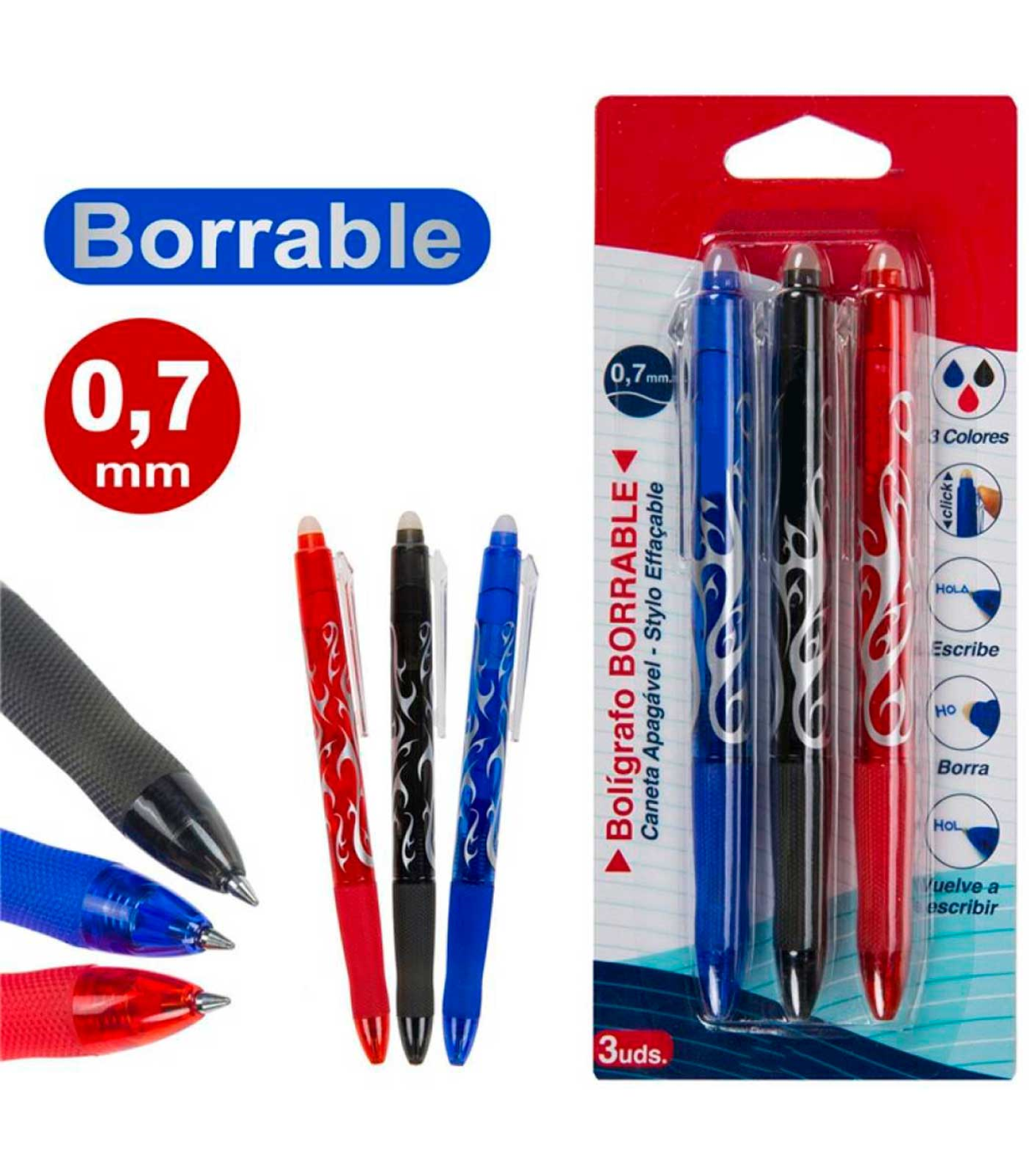 Tradineur - Pack de 5 bolígrafos de colores, tinta gel, punta de bola de 1  mm y grip ergonómico, escritura suave y precisa, uso