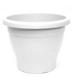Tradineur - Maceta de plástico redonda blanca Mediterránea, diámetro 48,5 cm, 80 litros con orificios inferiores, recipiente, macetero para plantas de jardín, terraza, balcón, interior y exterior