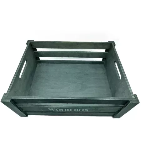 Caja de madera gris con asas 38x28x15 cm multiusos
