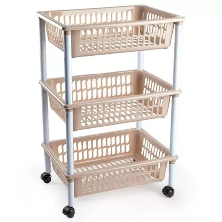 Tradineur - Carrito verdulero modelo PLFT de plástico, 3 cestas, incluye ruedas, portaobjetos, organizador de frutas, verduras,