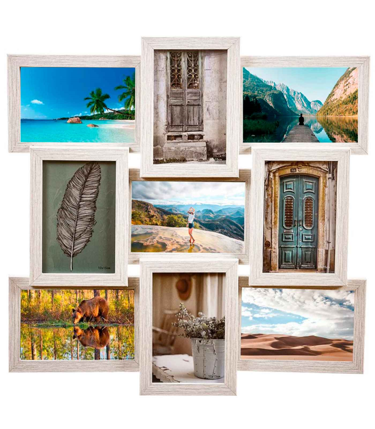 Multimarco de madera para 9 fotos, marco múltiple de pared para fotografías  de 14 x 9 cm, portafotos, decoración del