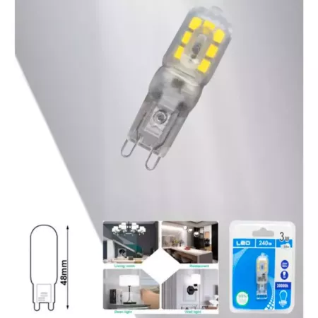 Tradineur - Bombilla LED, clavija G9, 3W equivalente a 30W, 270 lúmenes, 6400K, luz blanca fría, eficiencia energética A+, 30000