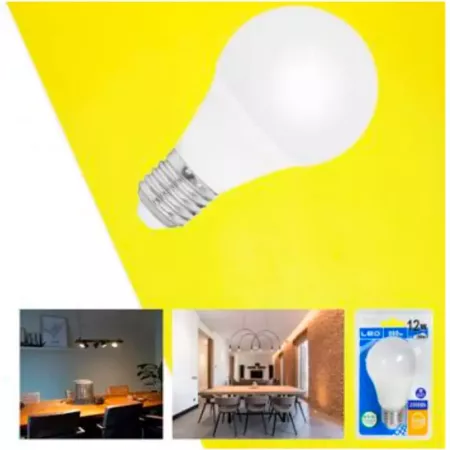 Tradineur - Bombilla LED estándar, globo, A60, E27, 12W equivalente a 108W, 1247 lúmenes, 3000K, luz cálida, eficiencia energéti