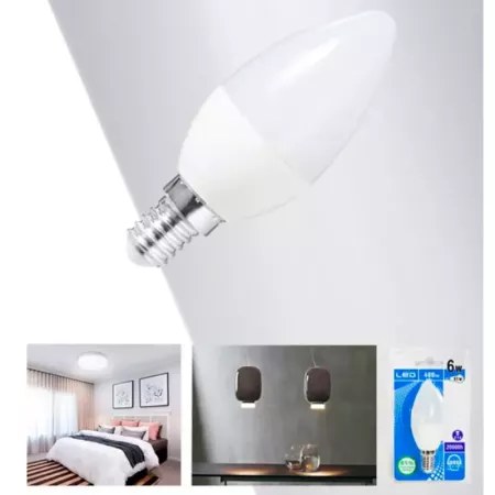 Tradineur - Bombilla LED vela, C37, E14, 6W equivalente a 54W, 540 lúmenes, 6400K, luz blanca fría, eficiencia energética A+, 20