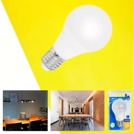 Tradineur - Bombilla LED estándar, globo, A60, E27, 8W equivalente a 72W, 720 lúmenes, 3000K, luz cálida, eficiencia energética