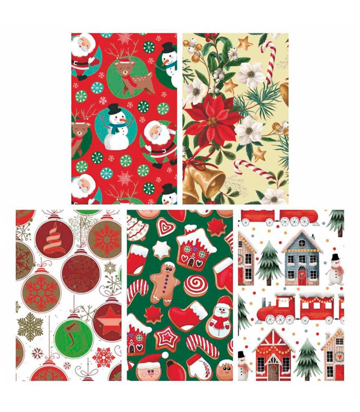 Tradineur - Pack de 5 rollos de papel de regalo, modelo Navidad 16002,  láminas, hojas para envolver regalos, cumpleaños, Navidad