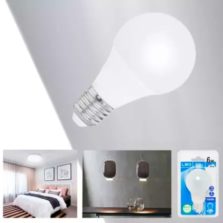 Tradineur - Bombilla LED estándar, globo, A60, E27, 6W equivalente a 54W, 540 lúmenes, 6400K, luz blanca fría, eficiencia energé