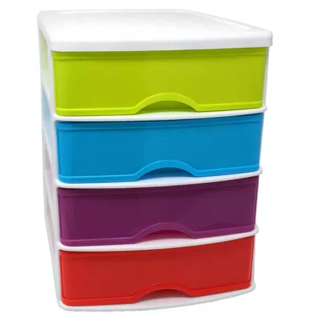 Cajonera 4 Cajones Plástico Resistente Blanco y Multicolor Cajonera 4 Cajones Plástico Resistente Blanco y Multicolor